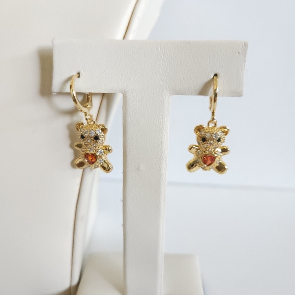 Gold Plated Teddy Bear Necklace and Earring Set - Picture 3 of 5